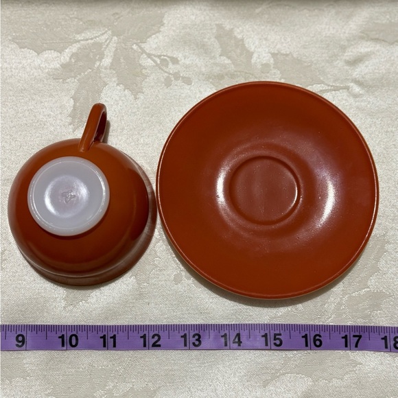 Vintage 1940’s Hazel Atlas Cup and Saucer, Sugar Dish and Creamer - Brick/Coral - Picture 14 of 16